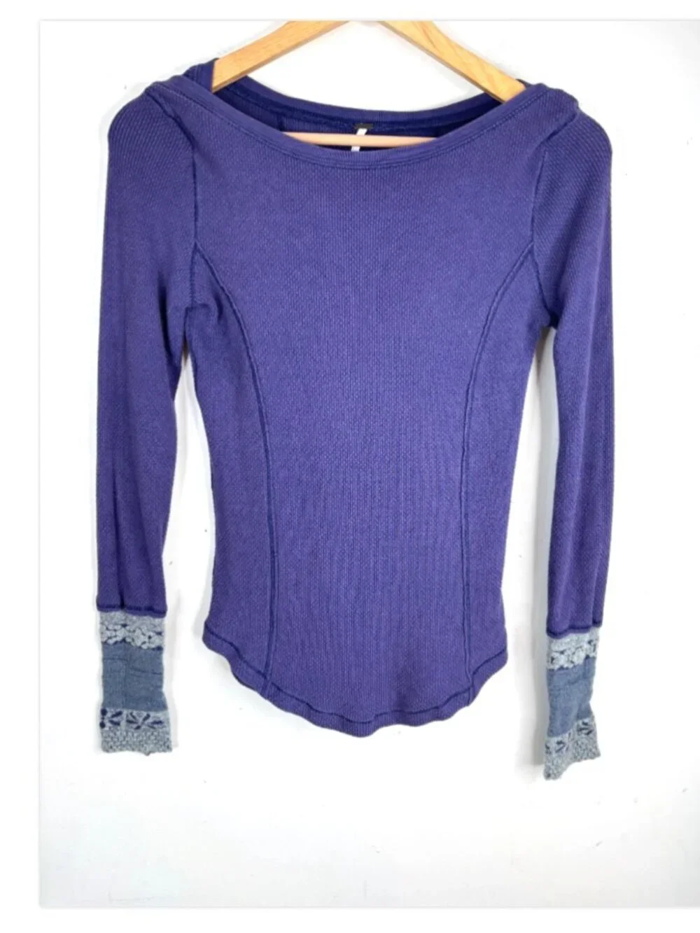 Free People Rosey Cuff Thermal Top S Purple Boho ASO ALT Elena Gilbert Ski Y2K